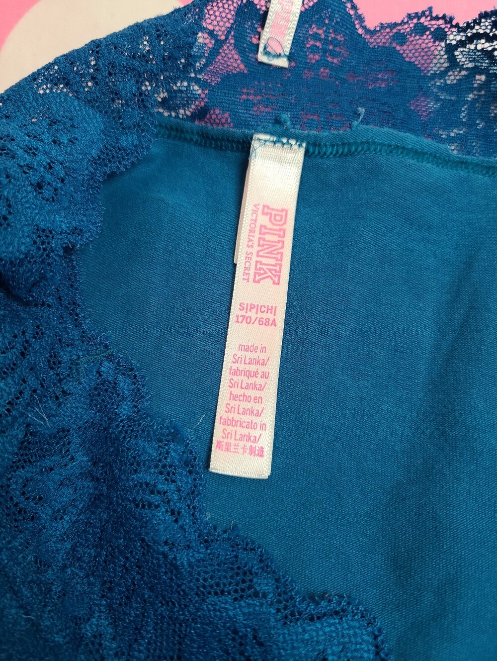 Retired VS PINK Lace Waist Cotton Low Rise Boyshort Panty Size Sm Blue Logo - Picture 5 of 6